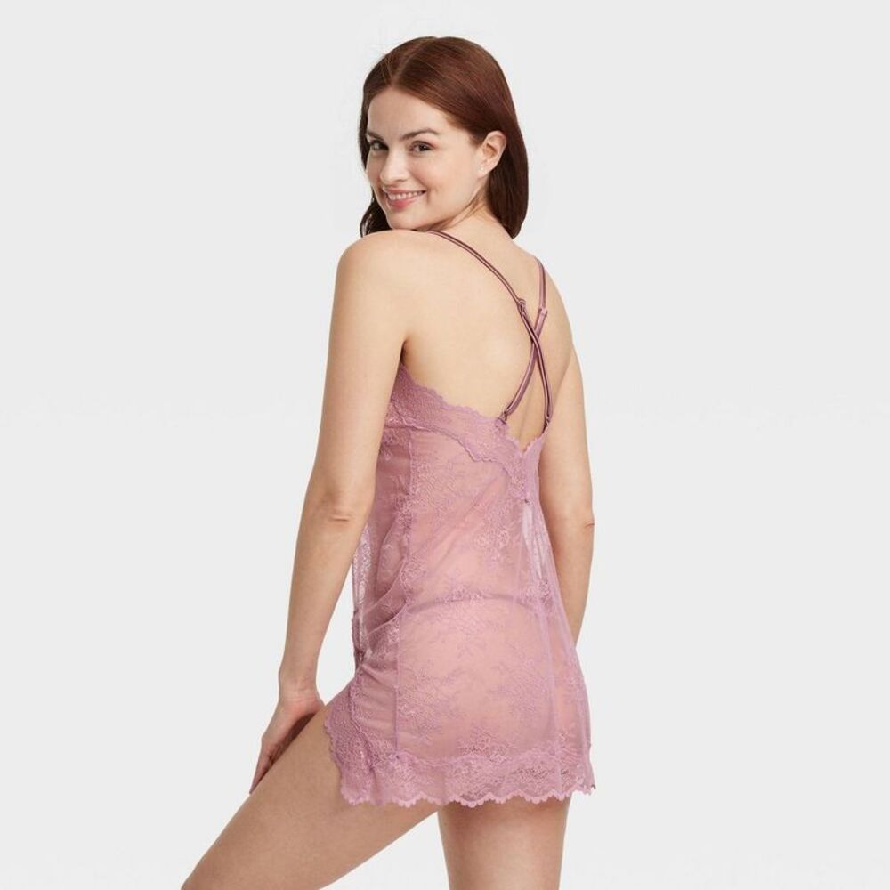Open Box - Auden - Women's Allover Lace Lingerie Slip Dress - Auden M Mauve - Picture 2 of 4